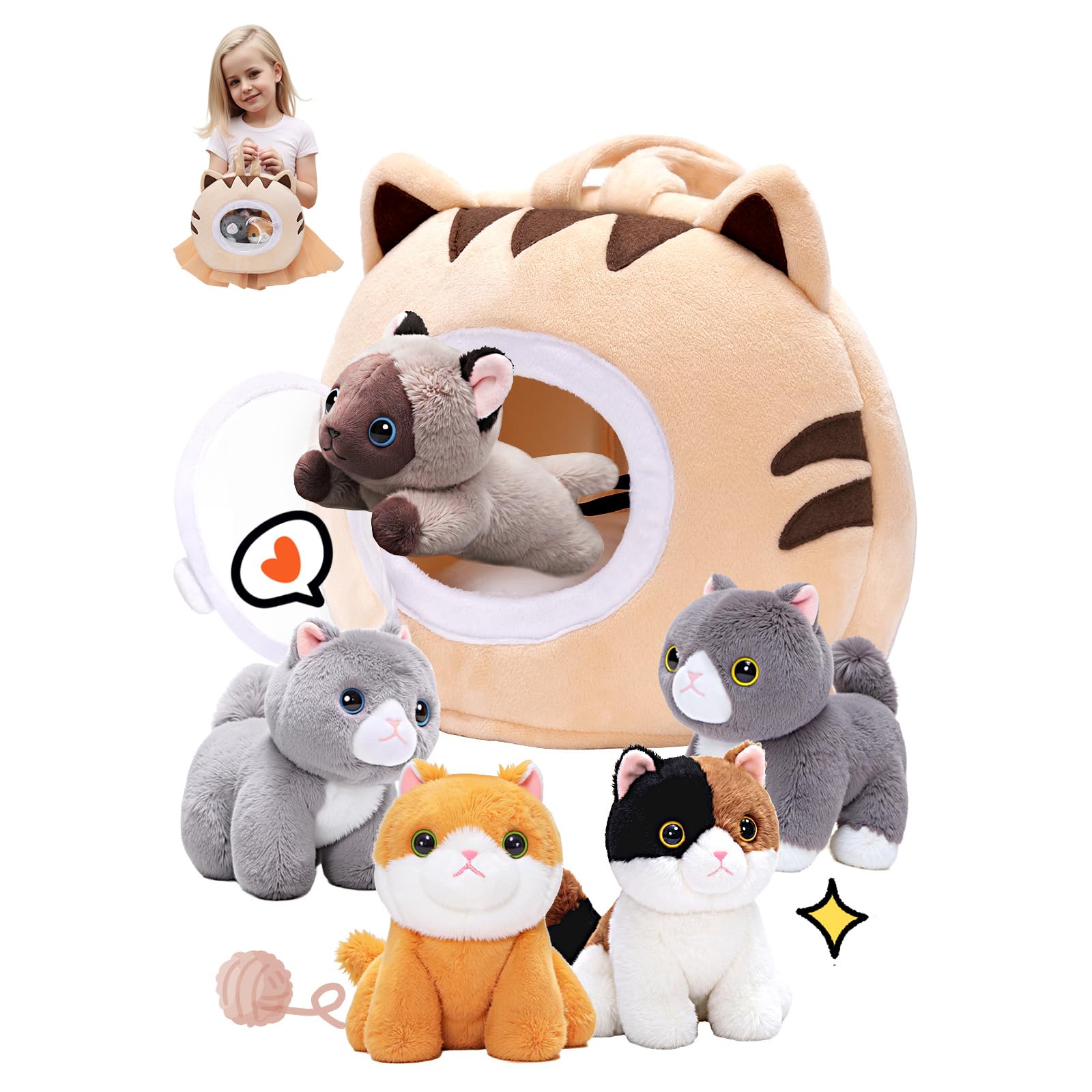 Amazon.com: OUOZZZ Cat Stuffed Animal House – Plush Kitten Toy Set